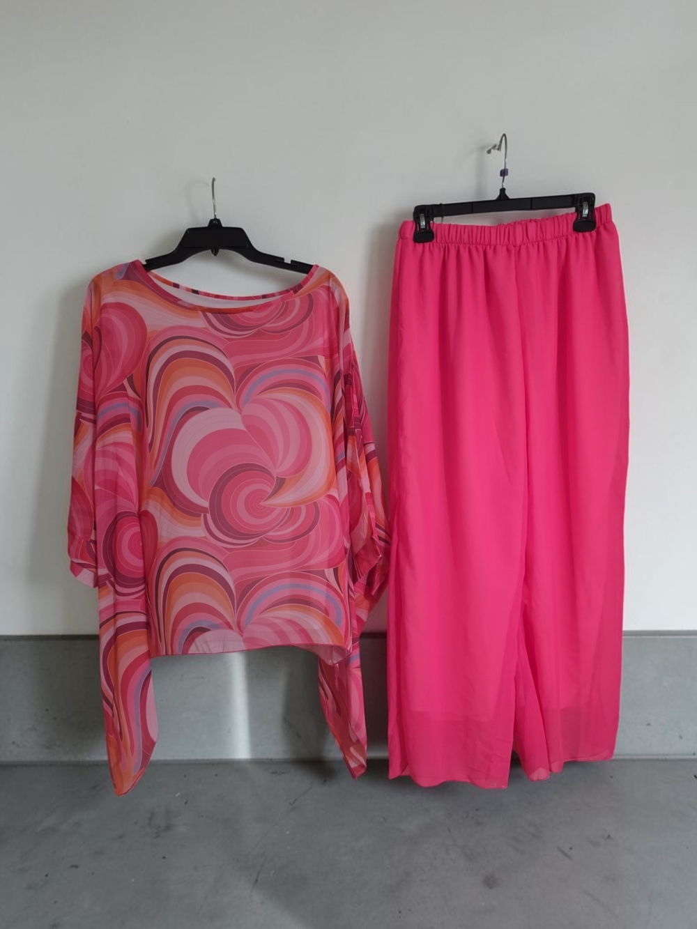 Pink Swirl Print Relaxed Top & Pants Set Women's 2 Piece Loungewear Boho - Picture 2 of 8